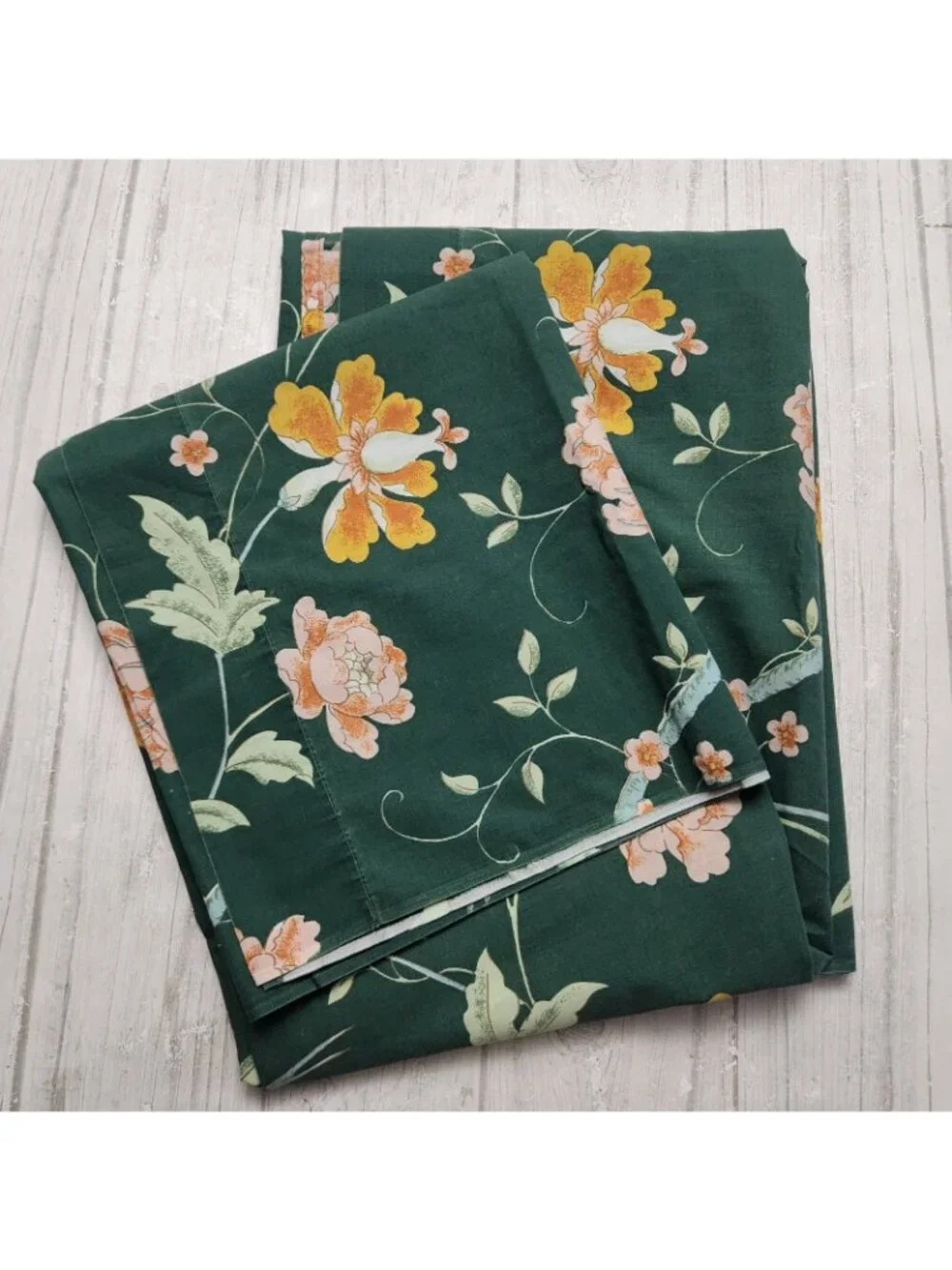 Vintage Fieldcrest Empress Garden Geen Bird Floral Flat Twin Sheet